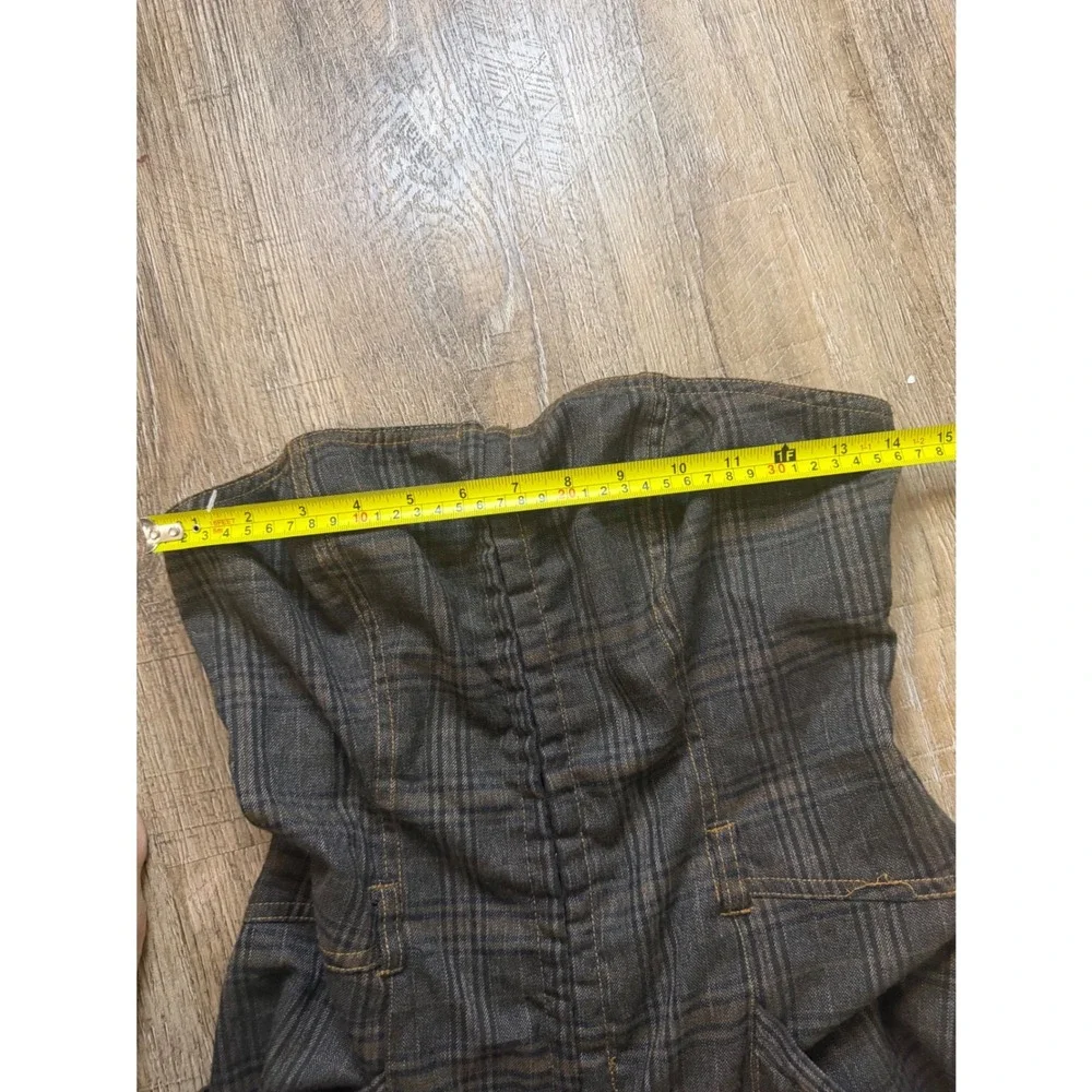 BDG Urban Outfitters Brown Plaid Strapless Wide Leg Jumpsuit Medium Pockets EUC